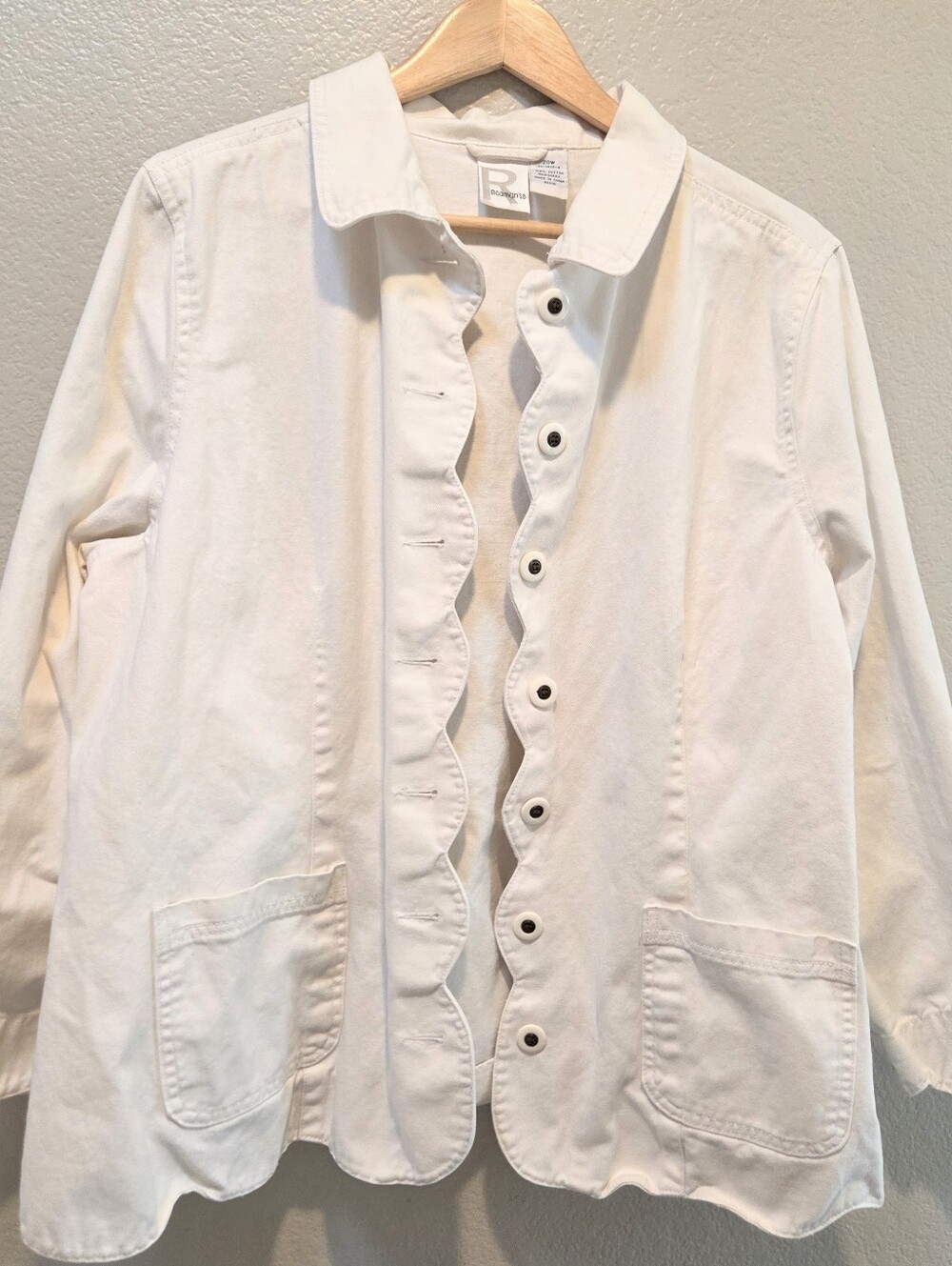 Roaman’s White Scallop Edge Jacket Plus Size 20W Cottagecore Coastal Lagenlook